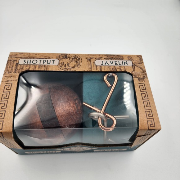 True Genius Shotput Javelin Wood Metal Brainteaser Puzzle Kids NIB - Picture 2 of 4